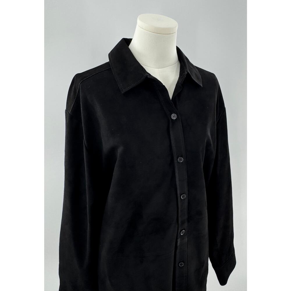 Quince Womens Black Suede Shirt Jacket Overshirt Shacket Large Leather NWOT